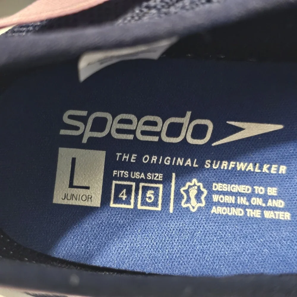 Speedo Aqua Sock Surfwalker Water Shoes Navy Pink Junior Girls Size L 4-5 NWT